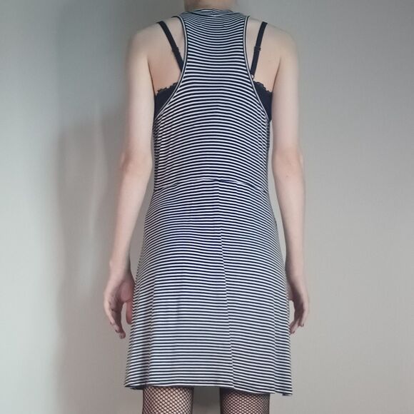 Repaired Striped Mockneck Sleeveless Super Soft Mini Dress - Picture 3 of 15